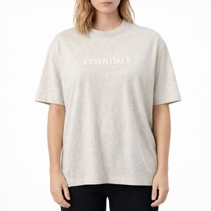 Fear of God Essentials Logo T Shirt Beige Oversized Streetwear